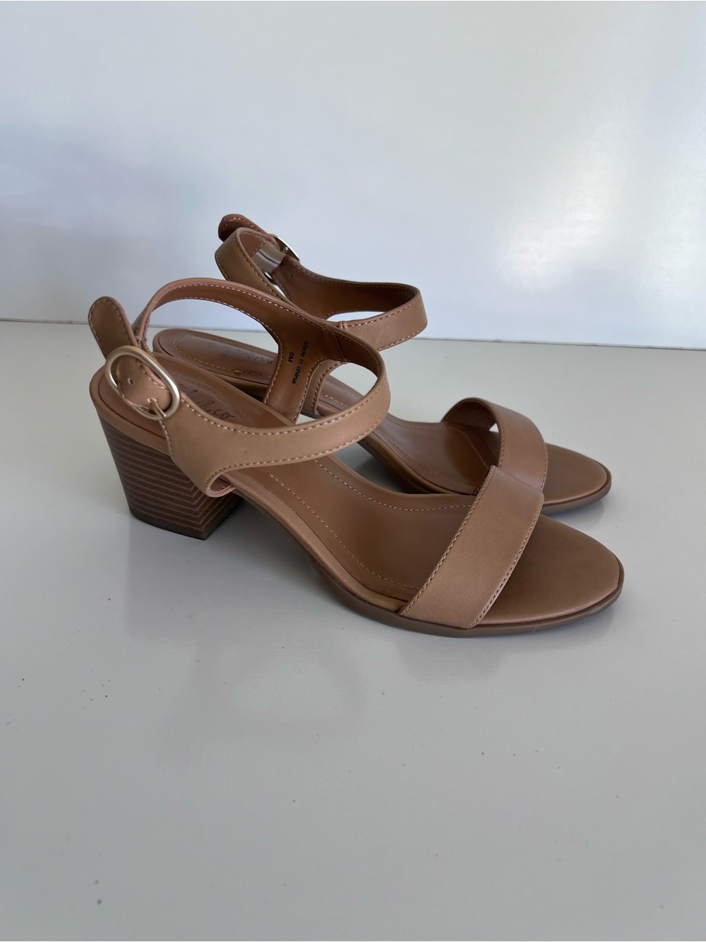 Style & Co. Ankle Strap Block Heel Sandal Tan Nude